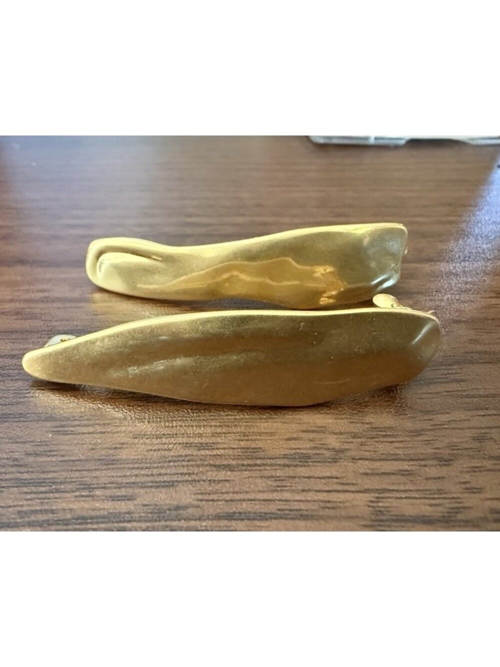 Vintage NS Clip France Signed Hair Barrettes High Quality Set Of 2 Brushed Gold